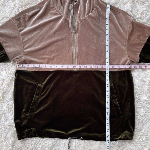 Two toned velour Zara sweatshirt quarter zip hoodie pockets color block size XS - Picture 6 of 9